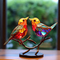 Buntglas-Vögel auf Zweig-Desktop-Ornamenten