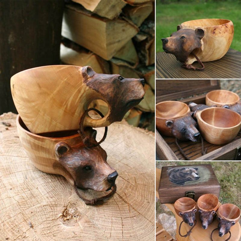 Niedliche handgemachte Holztasse mit Tiermotiv Hauptbild