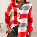 Damen bedrucktes Langarmshirt, lockeres kariertes Hemd