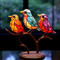 Buntglas-Vögel auf Zweig-Desktop-Ornamenten