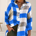 Damen bedrucktes Langarmshirt, lockeres kariertes Hemd