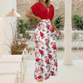 Set aus einfarbigem Hemd und lockerer Hose mit Blumenmuster