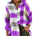 Damen bedrucktes Langarmshirt, lockeres kariertes Hemd