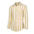 Gestreiftes Button-Down-Langarmshirt für Herren aus Baumwollleinen