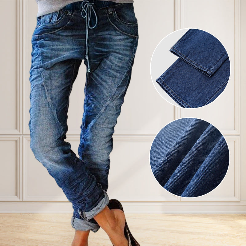 Gewaschene Jeans mit zerrissenem Tunnelzug und elastischem Bund Hauptbild
