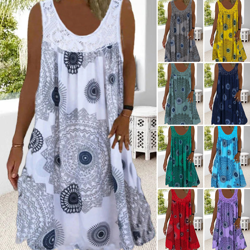 Damen Sommerkleid mit O-Ausschnitt, ärmellos, bedruckt Zweitbild