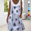 Damen Sommerkleid mit O-Ausschnitt, ärmellos, bedruckt