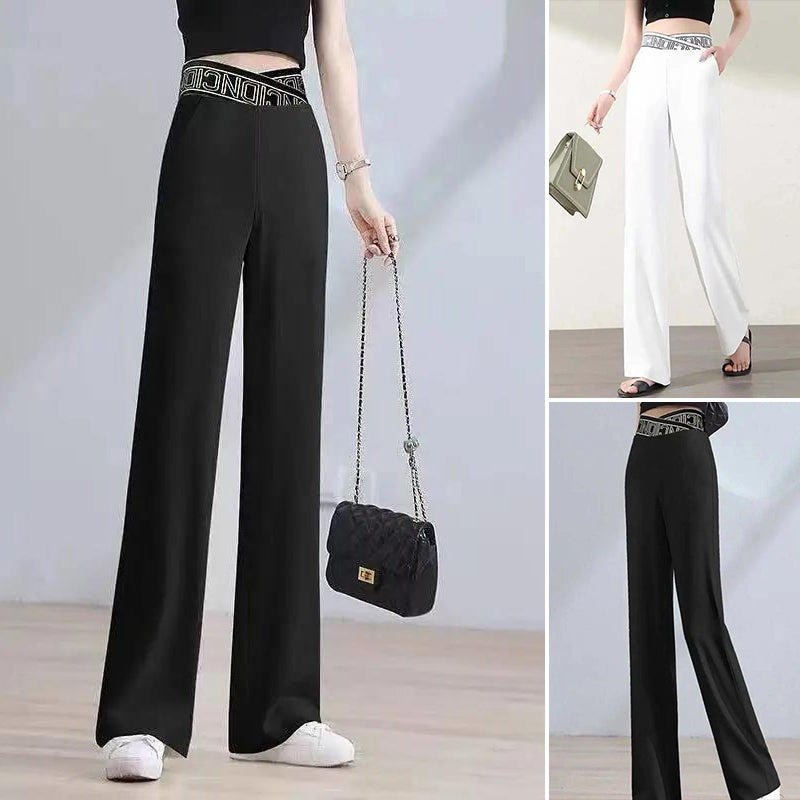 Hose mit weitem Bein und hoher Taille und Buchstaben