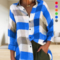 Damen bedrucktes Langarmshirt, lockeres kariertes Hemd