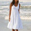 Einfarbiges, ärmelloses Strand-Midikleid mit Einsätzen