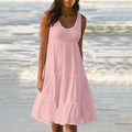 Einfarbiges, ärmelloses Strand-Midikleid mit Einsätzen