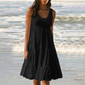 Einfarbiges, ärmelloses Strand-Midikleid mit Einsätzen