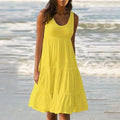 Einfarbiges, ärmelloses Strand-Midikleid mit Einsätzen