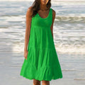 Einfarbiges, ärmelloses Strand-Midikleid mit Einsätzen
