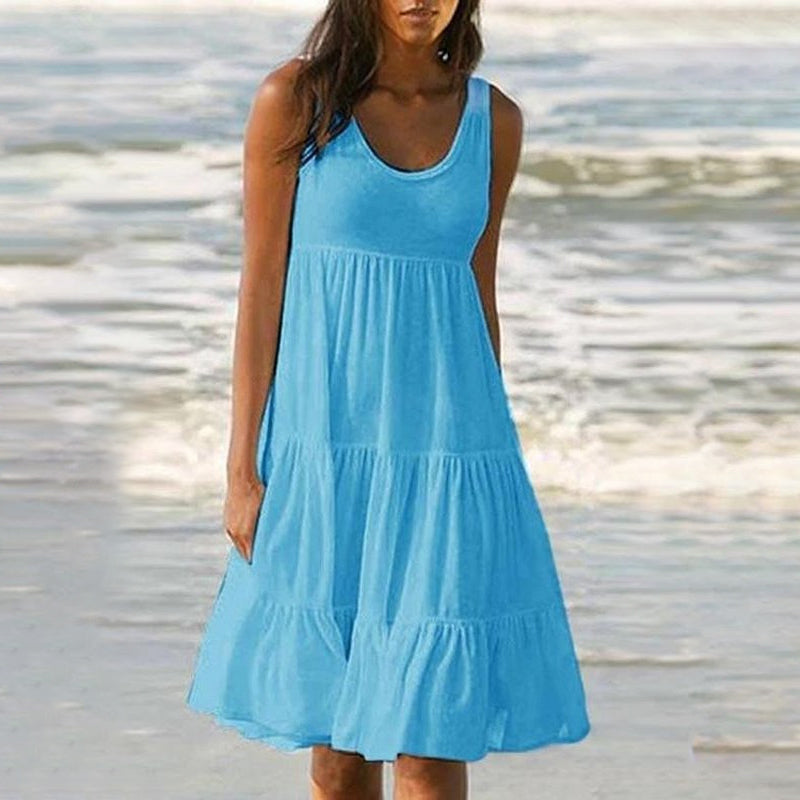 Einfarbiges, ärmelloses Strand-Midikleid mit Einsätzen Zweitbild