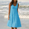 Einfarbiges, ärmelloses Strand-Midikleid mit Einsätzen