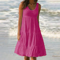 Einfarbiges, ärmelloses Strand-Midikleid mit Einsätzen