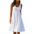 Einfarbiges, ärmelloses Strand-Midikleid mit Einsätzen