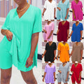 Set aus Kleid und kurze Hose mit V-Ausschnitt