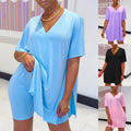 Set aus Kleid und kurze Hose mit V-Ausschnitt