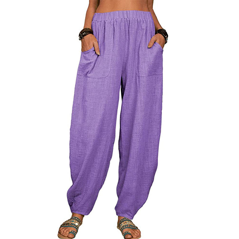 Lockere Damen-Freizeithose aus Baumwolle und Leinen Zweitbild