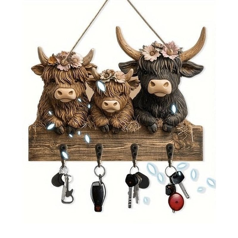 Highland Cow Holz Schlüsselhalter Dekor