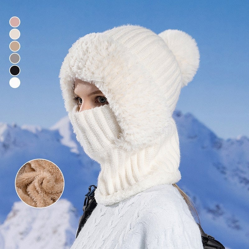 Gestrickte 3-in-1-Kälteschutzmütze für Damen